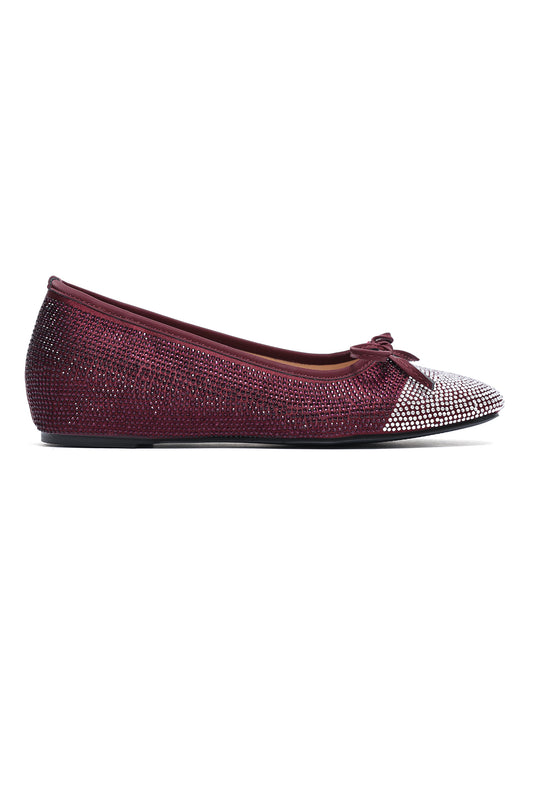 VIENNA CRYSTAL TOE BOW BALLERINA-MAROON