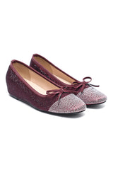 VIENNA CRYSTAL TOE BOW BALLERINA-MAROON