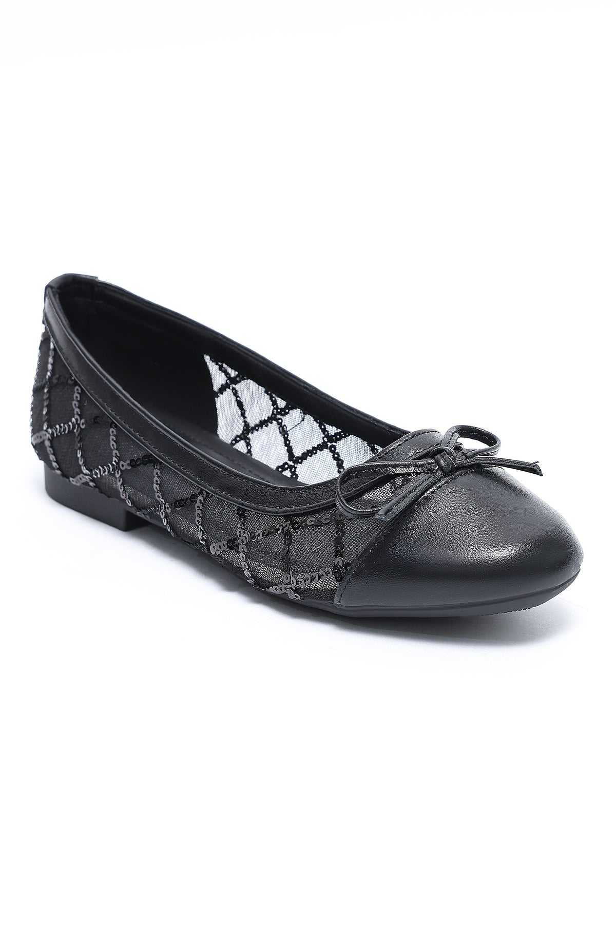 TRELLIS SEQUIN BOW BALLERINA-BLACK