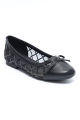 TRELLIS SEQUIN BOW BALLERINA-BLACK