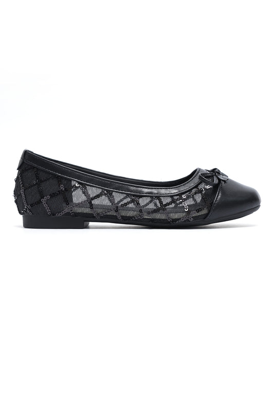 TRELLIS SEQUIN BOW BALLERINA-BLACK