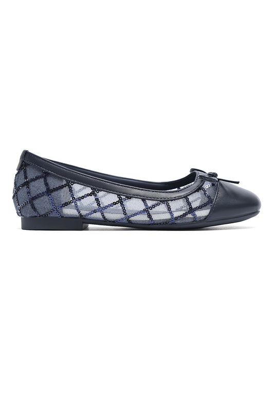 TRELLIS SEQUIN BOW BALLERINA-NAVY