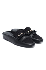 BRIGHTON FRINGE HORSEBIT MULE-BLACK