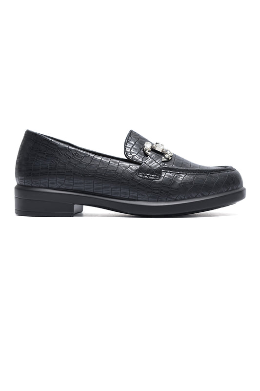 KENSINGTON CROC JEWEL LOAFER-BLACK