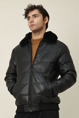FUR COLLAR AVIATOR PUFFER-BLACK