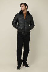 FUR COLLAR AVIATOR PUFFER-BLACK