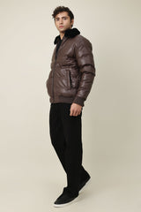FUR COLLAR AVIATOR PUFFER-COFFEE