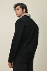 FLEECE MOTO JACKET-BLACK