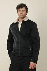 FLEECE MOTO JACKET-BLACK