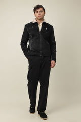 FLEECE MOTO JACKET-BLACK