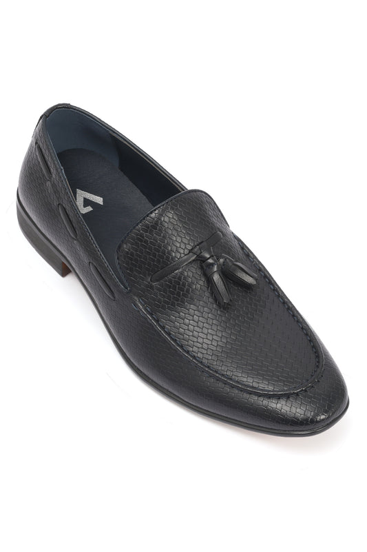 TEXTURED TASSEL LOAFERS-NAVY