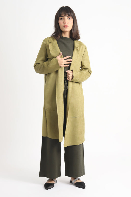 SUEDE OVERCOAT-OLIVE