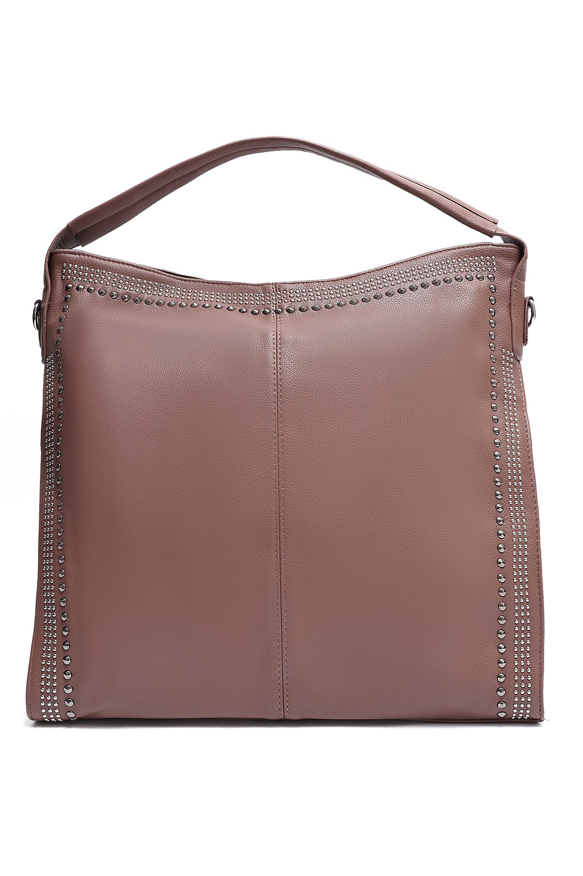 STUDDED SHOULDER BAG-BROWN