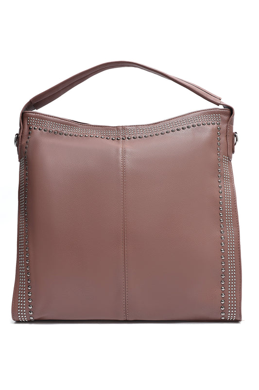 STUDDED SHOULDER BAG-BROWN
