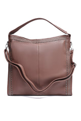 STUDDED SHOULDER BAG-BROWN