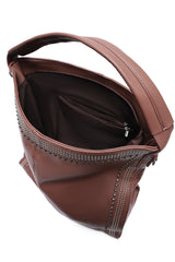 STUDDED SHOULDER BAG-BROWN