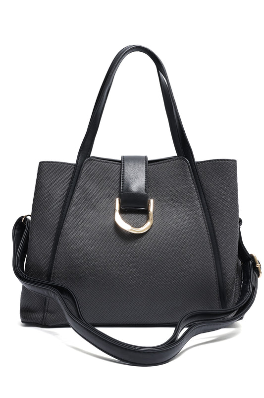 D-RING TEXTURED TOTE BAG-BLACK