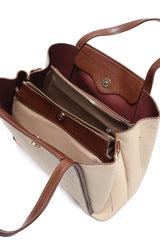 D-RING TEXTURED TOTE BAG-BEIGE/BROWN