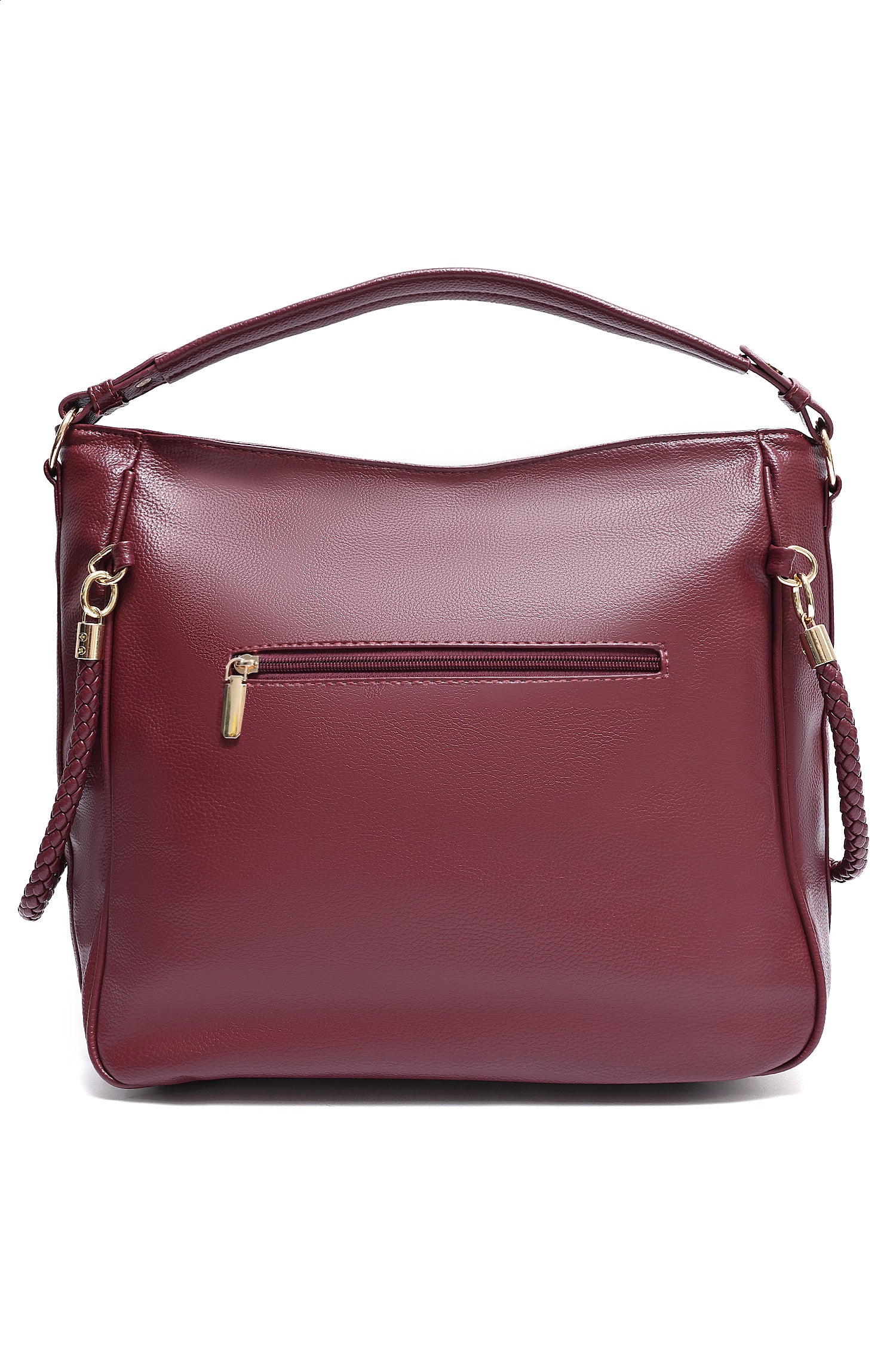 BRAIDED STRAP HOBO BAG-BURGUNDY