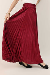 SATIN PLEATED MAXI SKIRT-MAROON