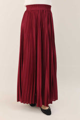 SATIN PLEATED MAXI SKIRT-MAROON