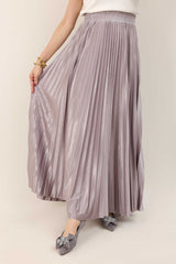SATIN PLEATED MAXI SKIRT-GREY