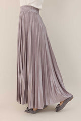 SATIN PLEATED MAXI SKIRT-GREY