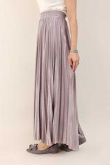 SATIN PLEATED MAXI SKIRT-GREY