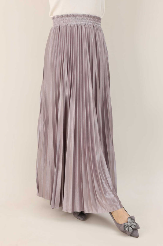 SATIN PLEATED MAXI SKIRT-GREY
