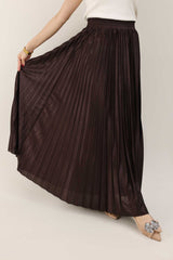 SATIN PLEATED MAXI SKIRT-COFFEE