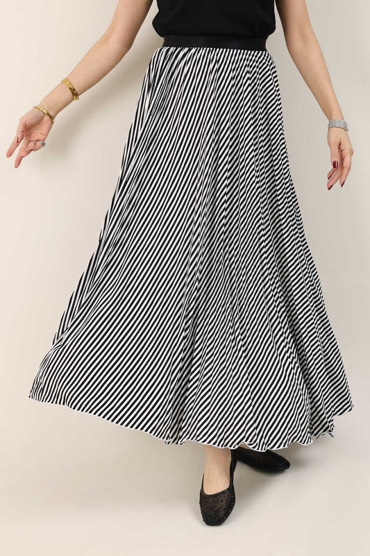 GLOSSY SWISH BOLD SKIRT-BLACK/WHITE
