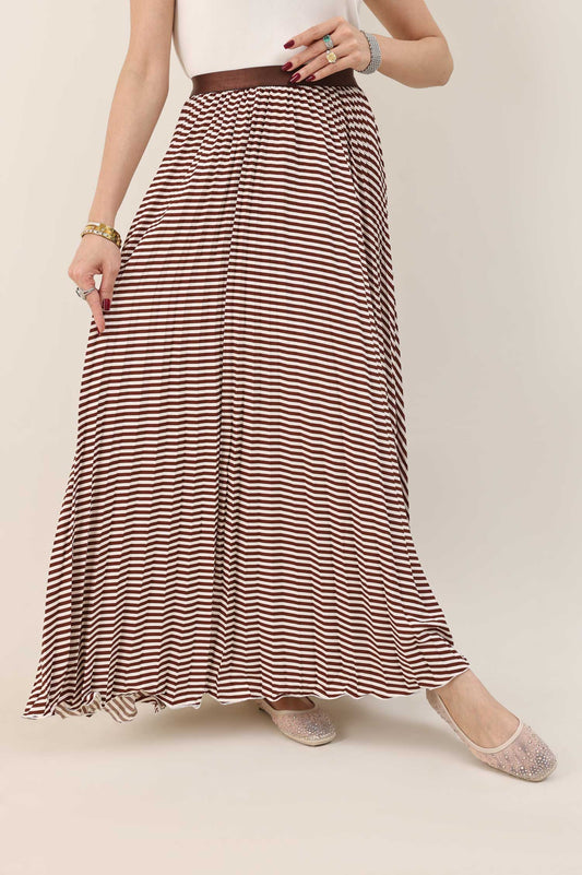 GLOSSY SWISH BOLD SKIRT-BROWN/WHITE
