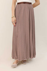 GLOSSY SWISH BOLD SKIRT-BROWN/WHITE