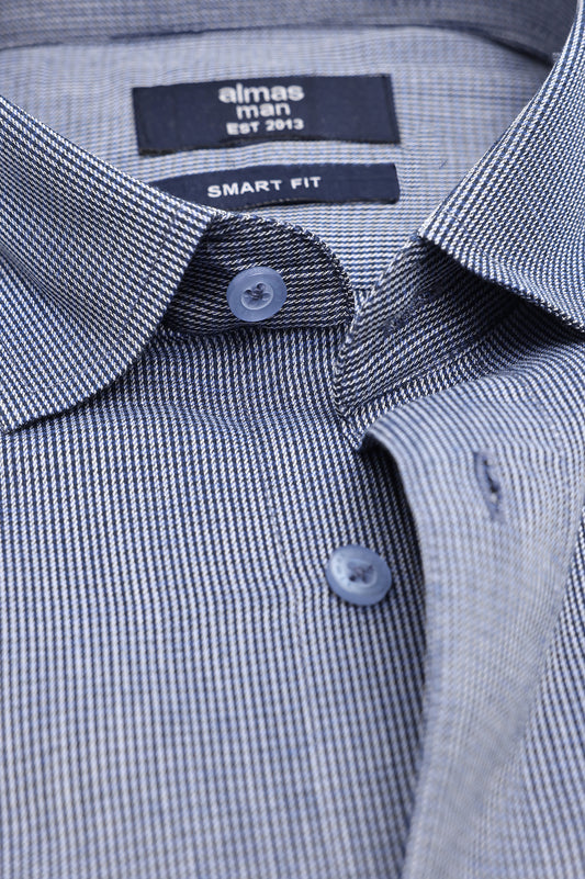 MICRO PATTERN OFFICE SHIRT-NAVY/STRP