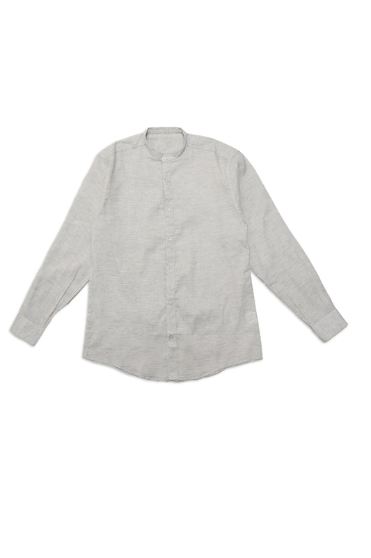 CROWN ELEGANT BAND NECK SHIRT-GREY