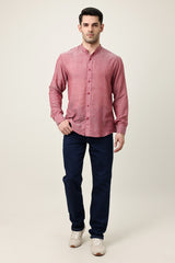 CROWN ELEGANT BAND NECK SHIRT-RED