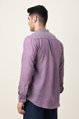 CROWN ELEGANT BAND NECK SHIRT-PURPLE