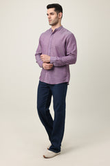 CROWN ELEGANT BAND NECK SHIRT-PURPLE