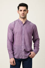 CROWN ELEGANT BAND NECK SHIRT-PURPLE