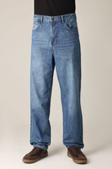 RELAXED FIT WASHED JEANS-MID/BLUE