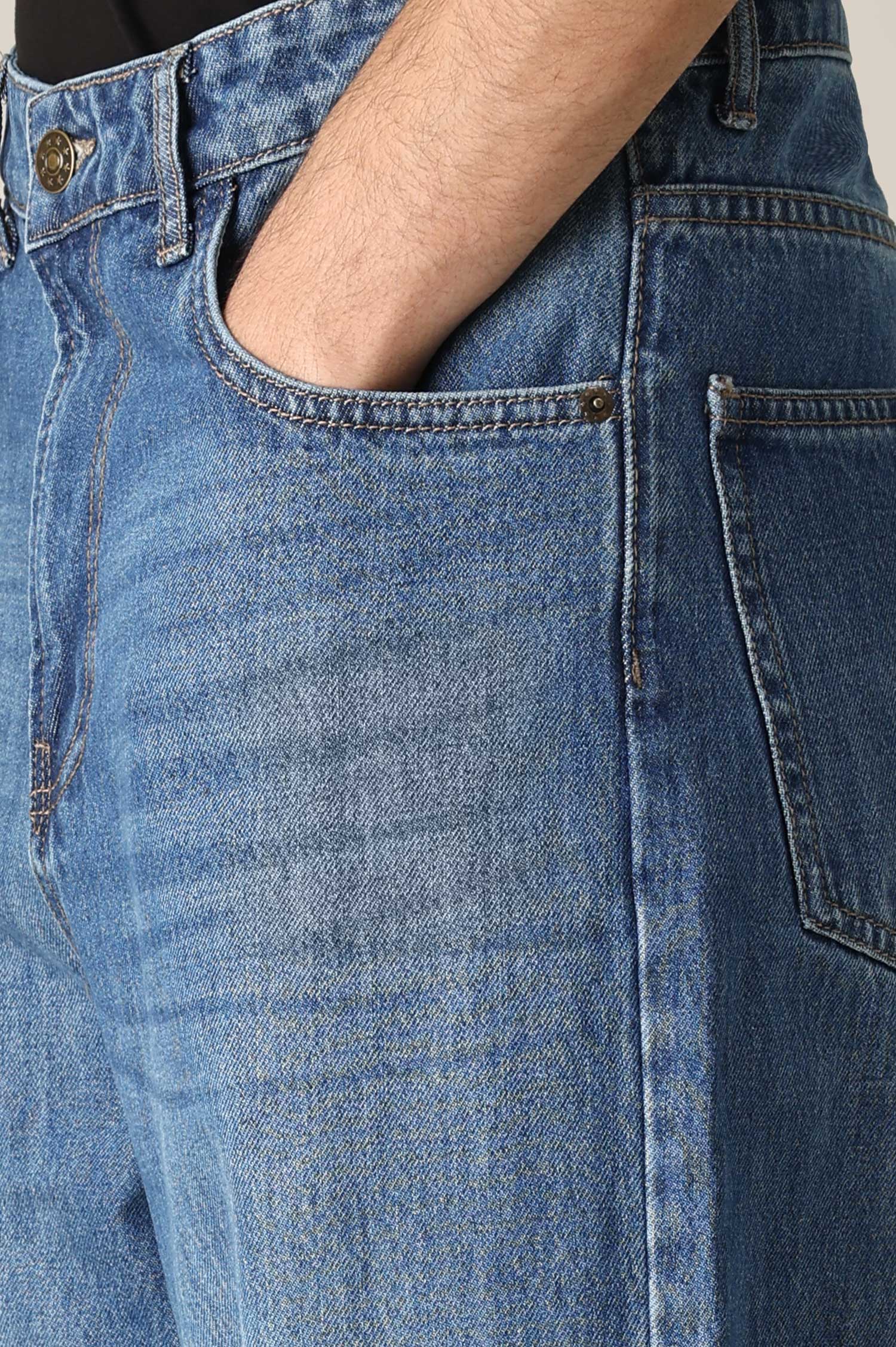 RELAXED FIT WASHED JEANS-MID/BLUE