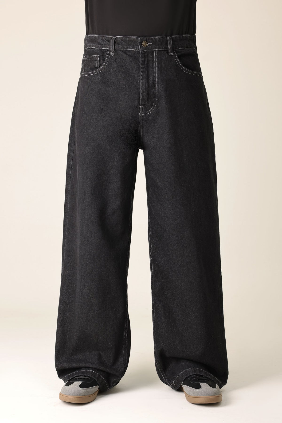 WIDE LEG BAGGY JEANS-BLACK