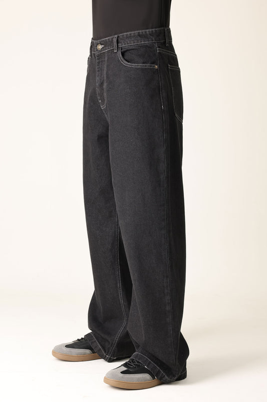 WIDE LEG BAGGY JEANS-BLACK
