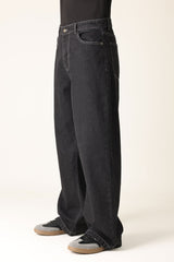 WIDE LEG BAGGY JEANS-BLACK