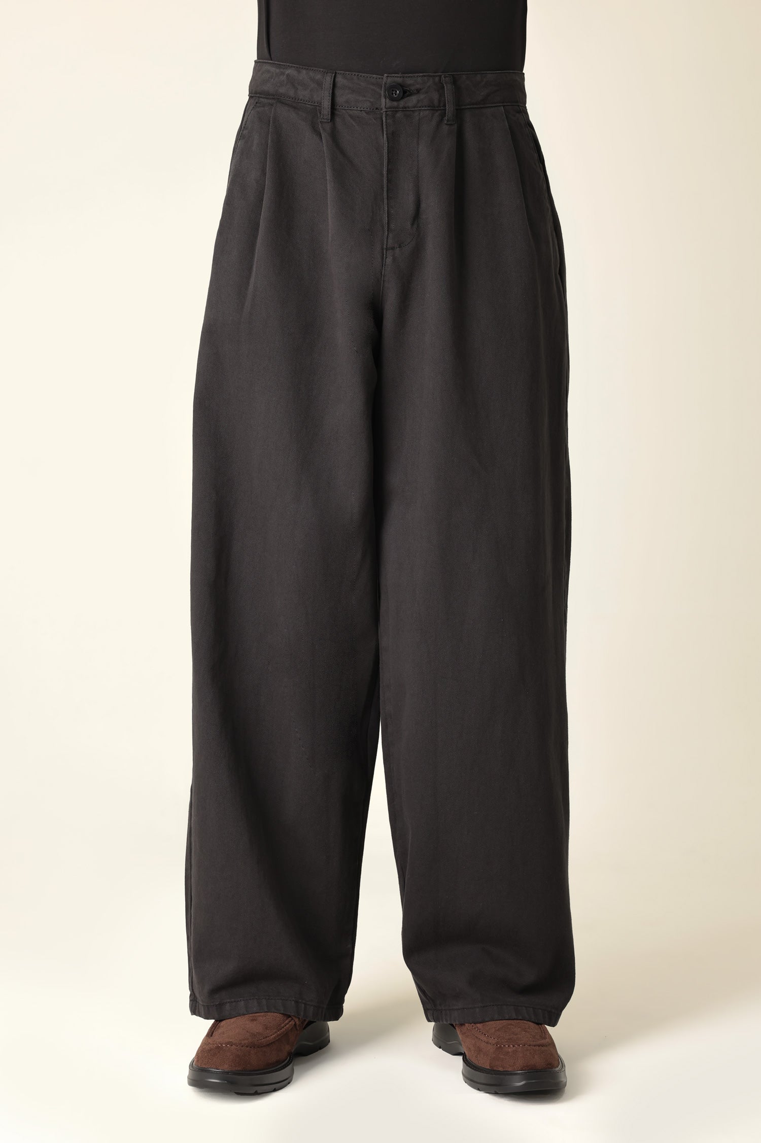 DOUBLE PLEAT WIDE TROUSER-BLACK
