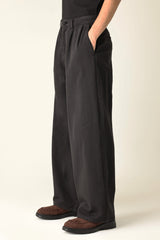 DOUBLE PLEAT WIDE TROUSER-BLACK