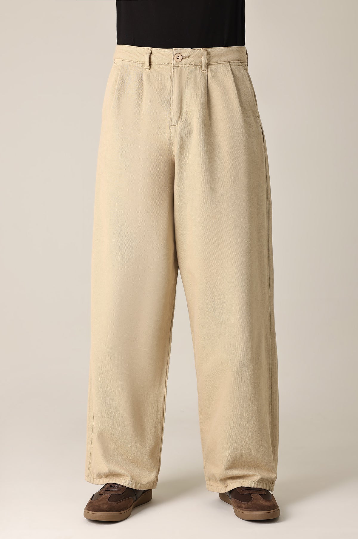 DOUBLE PLEAT WIDE TROUSER-KHAKI