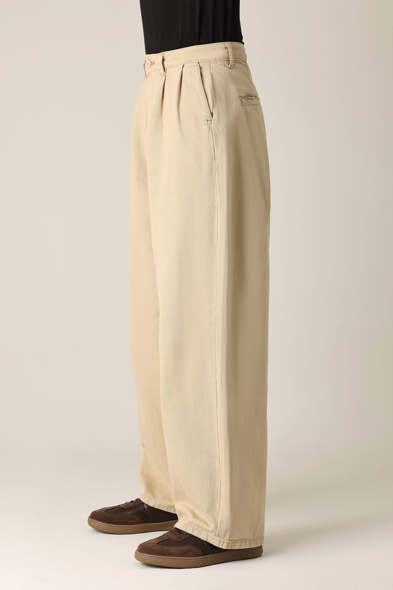 DOUBLE PLEAT WIDE TROUSER-KHAKI