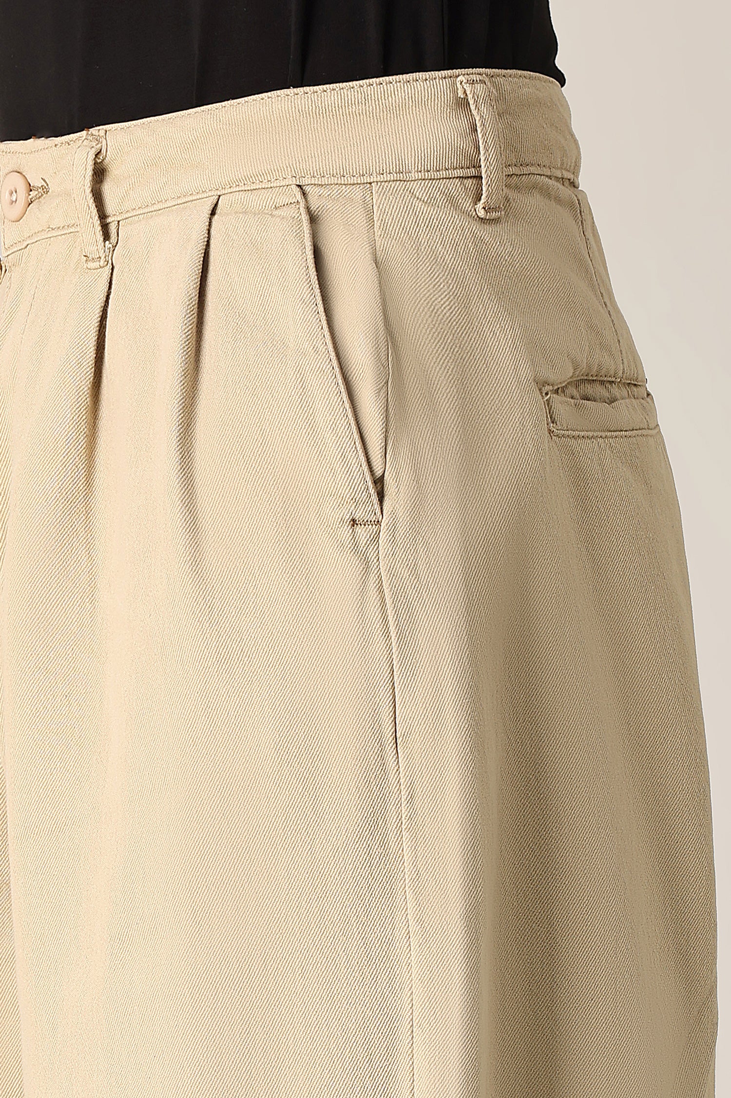 DOUBLE PLEAT WIDE TROUSER-KHAKI