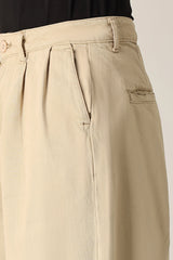 DOUBLE PLEAT WIDE TROUSER-KHAKI
